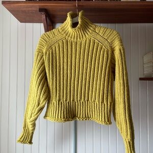 Wool Blend Turtleneck Ribbed Sweater